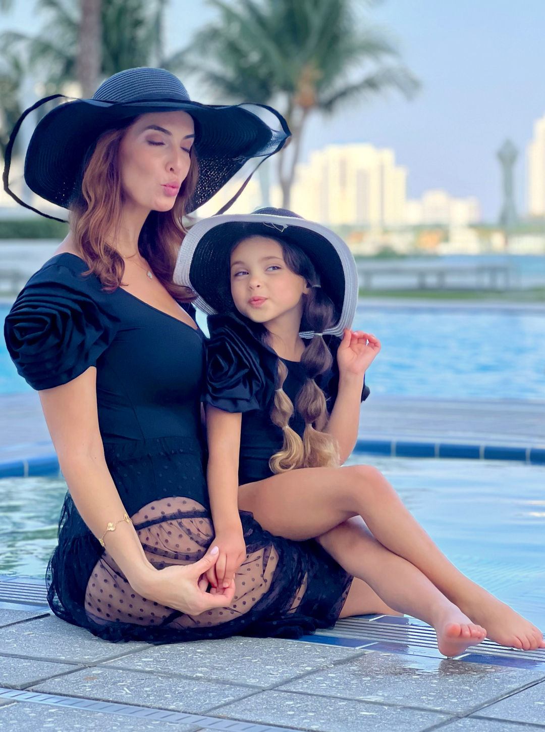 Mommy & Me One Piece Swimsuits | Black Rose Sleeve One Piece Swimsuit