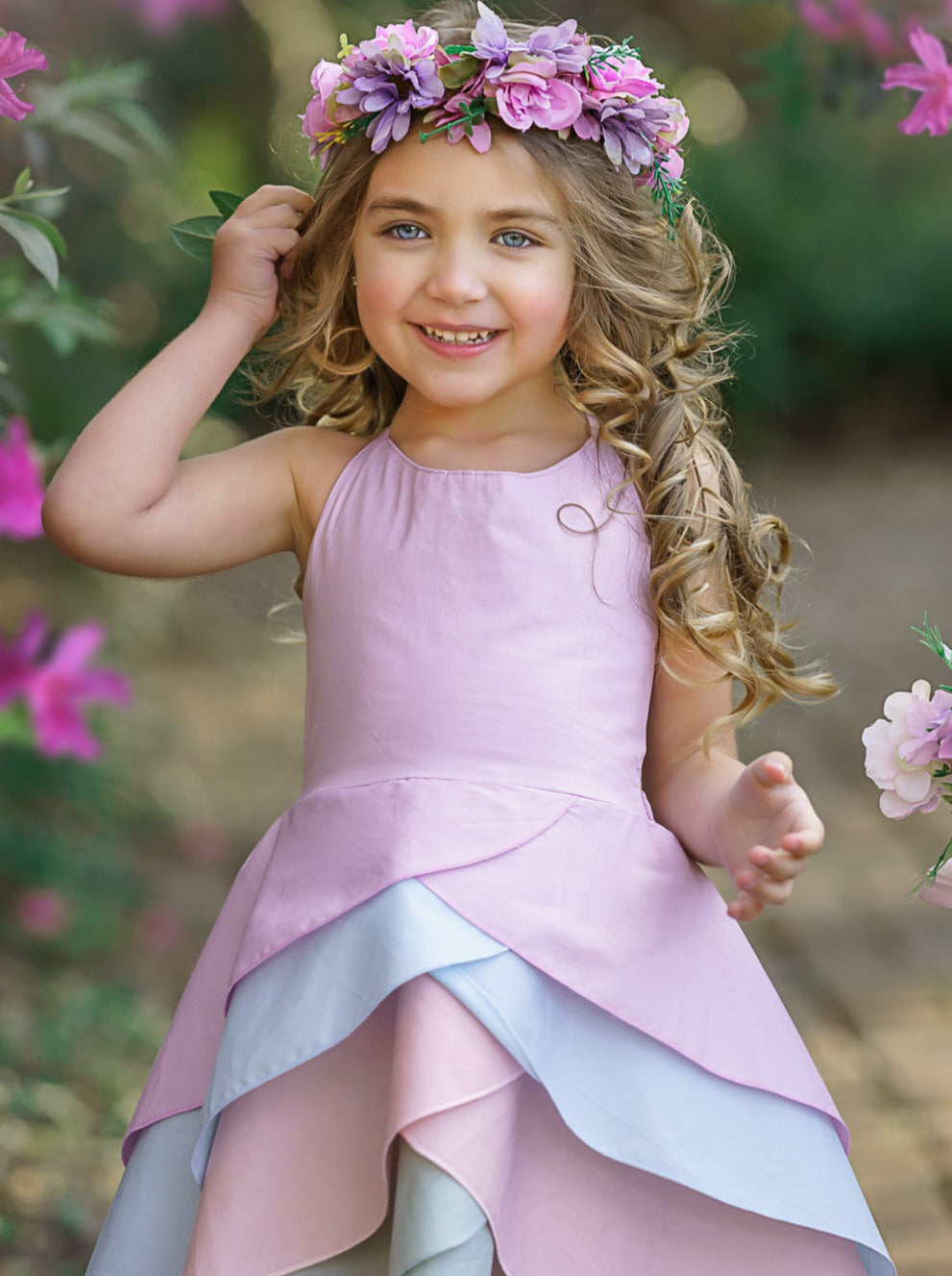 Toddler Spring Dresses | Girls Pastel Rainbow Tiered Hi-Lo Dress 