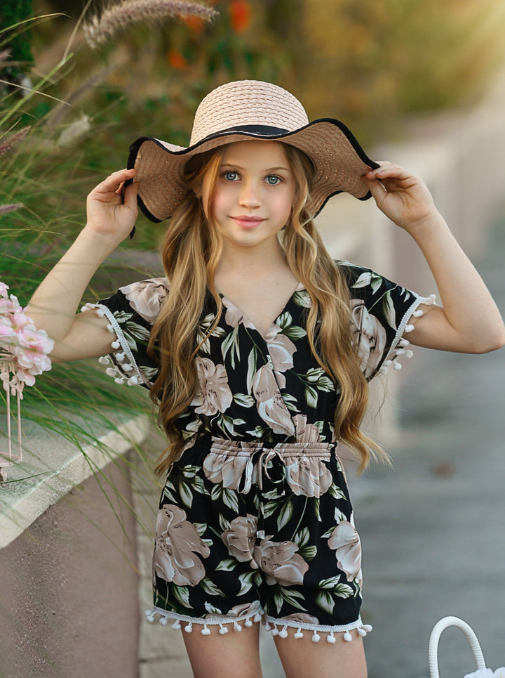 Toddler Spring Outfits | Little Girls Spring Floral Tassel Hem Romper