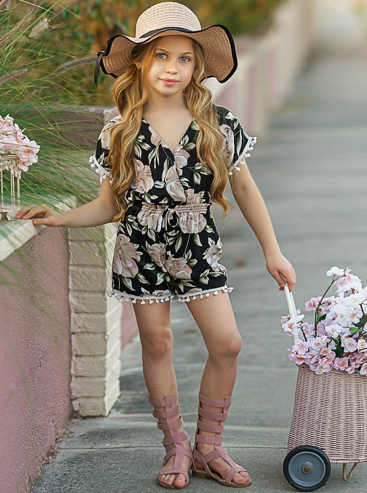 Toddler Spring Outfits | Little Girls Spring Floral Tassel Hem Romper