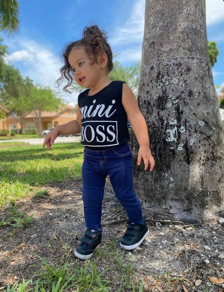 Girls Cute Tops | Black Mini Boss Graphic Tank Top - Mia Belle Girls