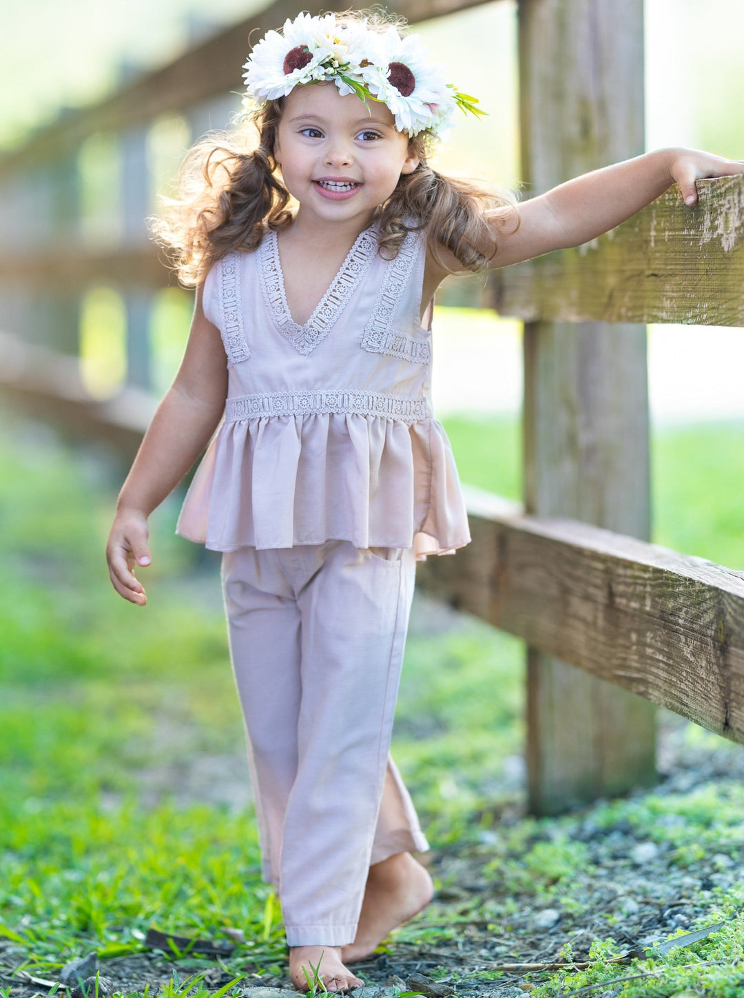 Spring Toddler Outfit | Girls Spring Peplum Top & Palazzo Pants Set