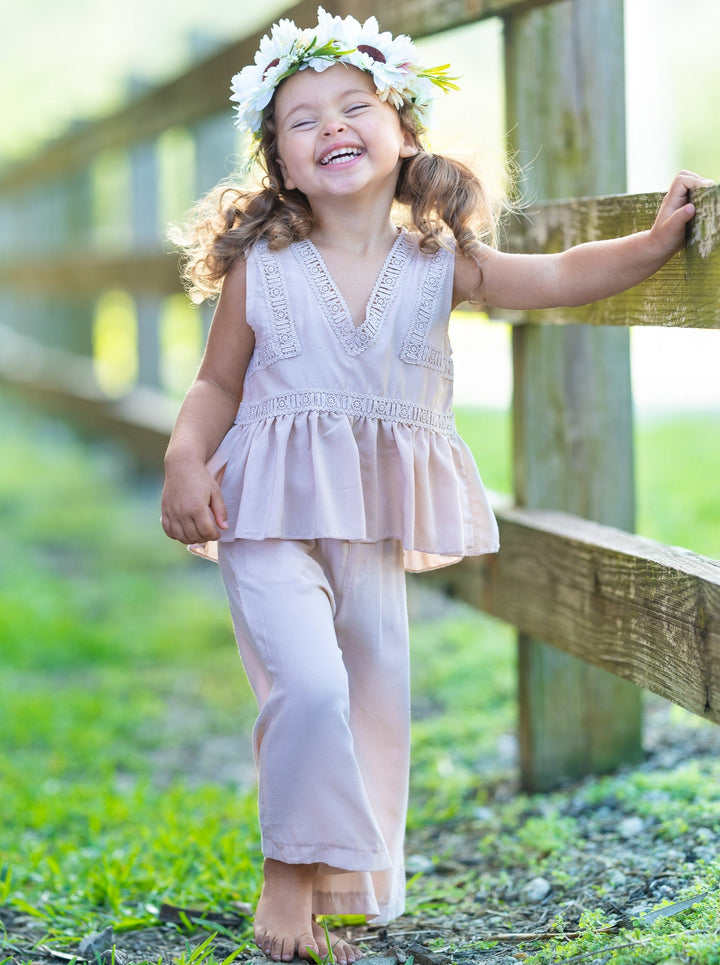 Spring Toddler Outfit | Girls Spring Peplum Top & Palazzo Pants Set