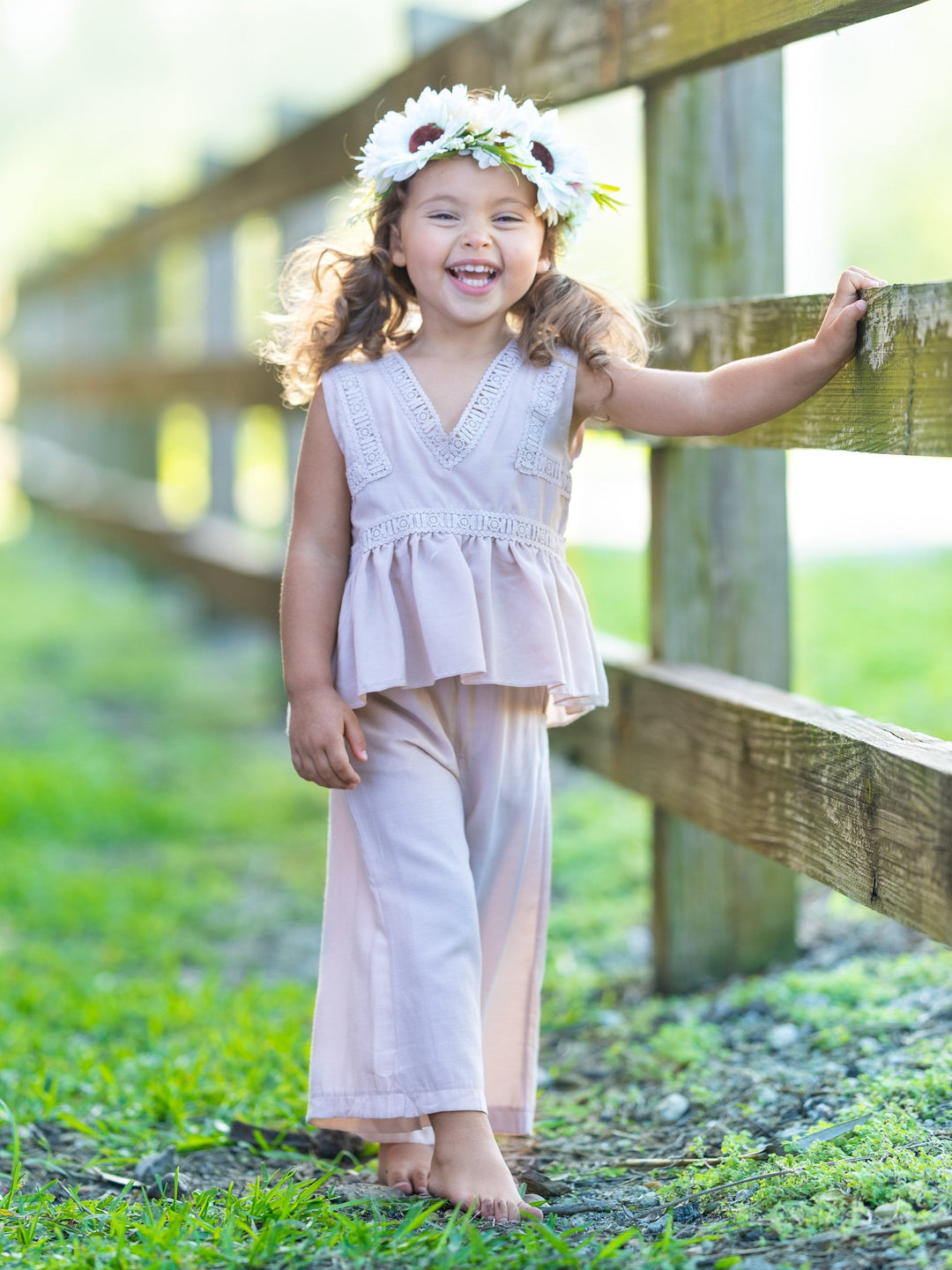 Spring Toddler Outfit | Girls Spring Peplum Top & Palazzo Pants Set