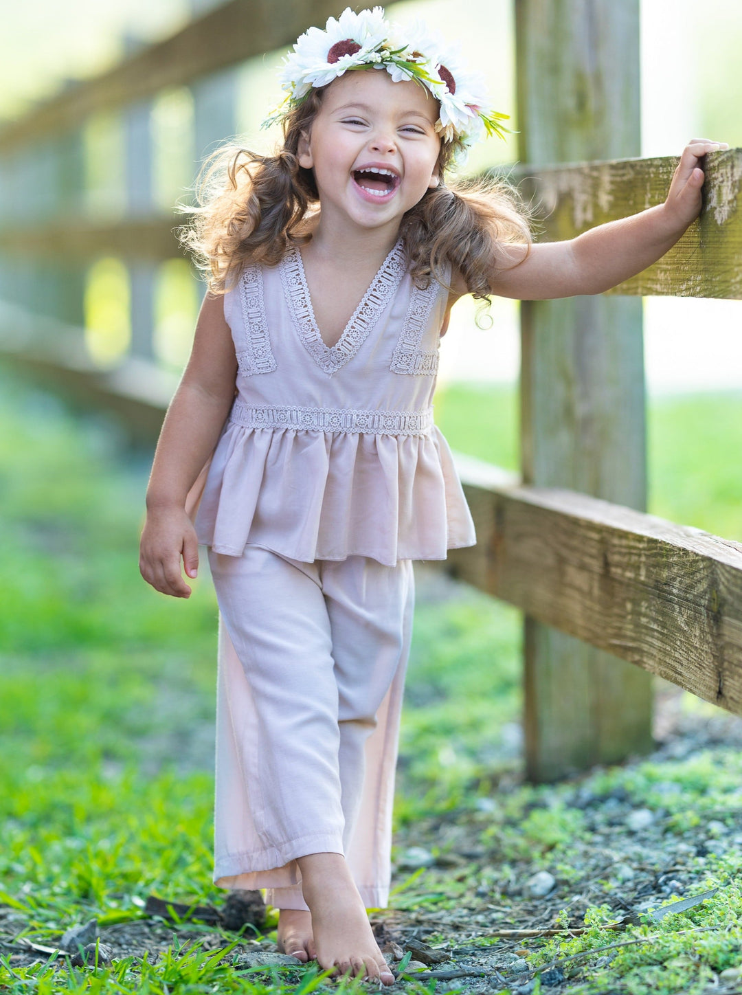 Spring Toddler Outfit | Girls Spring Peplum Top & Palazzo Pants Set