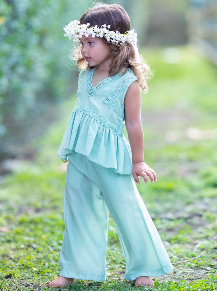 Spring Toddler Outfit | Girls Spring Peplum Top & Palazzo Pants Set