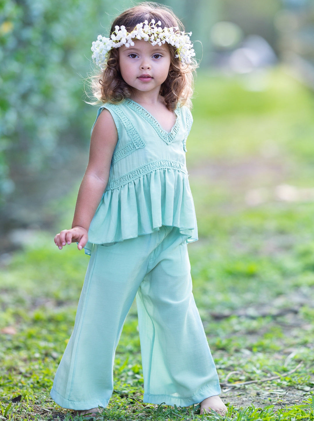 Spring Toddler Outfit | Girls Spring Peplum Top & Palazzo Pants Set