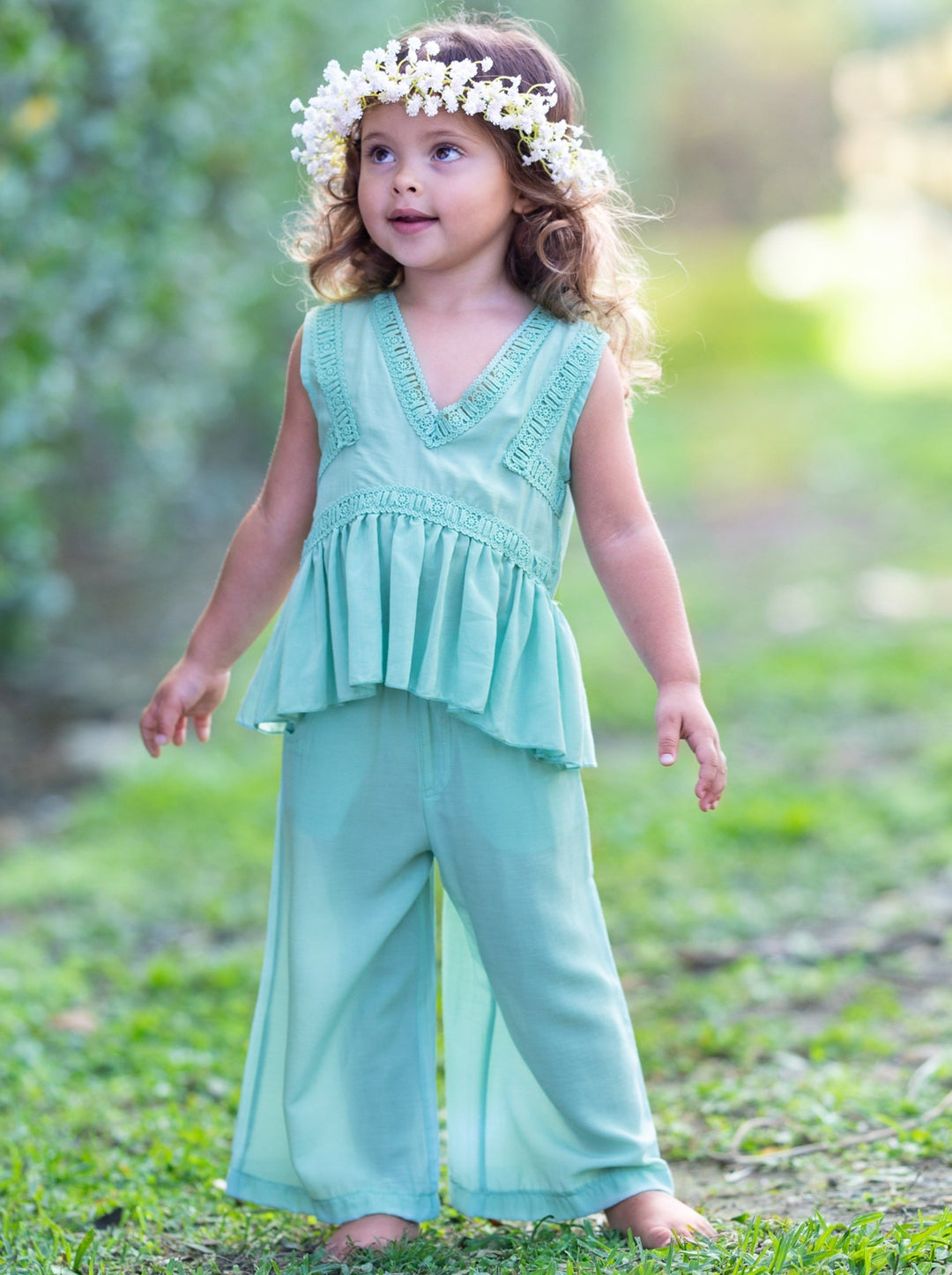 Spring Toddler Outfit | Girls Spring Peplum Top & Palazzo Pants Set