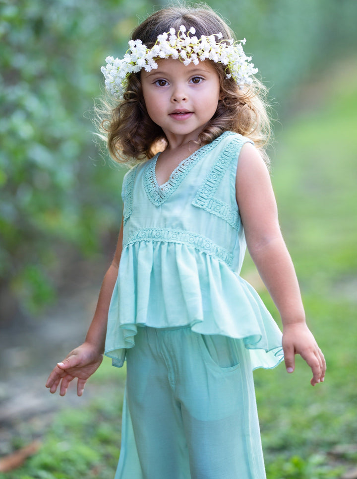 Spring Toddler Outfit | Girls Spring Peplum Top & Palazzo Pants Set