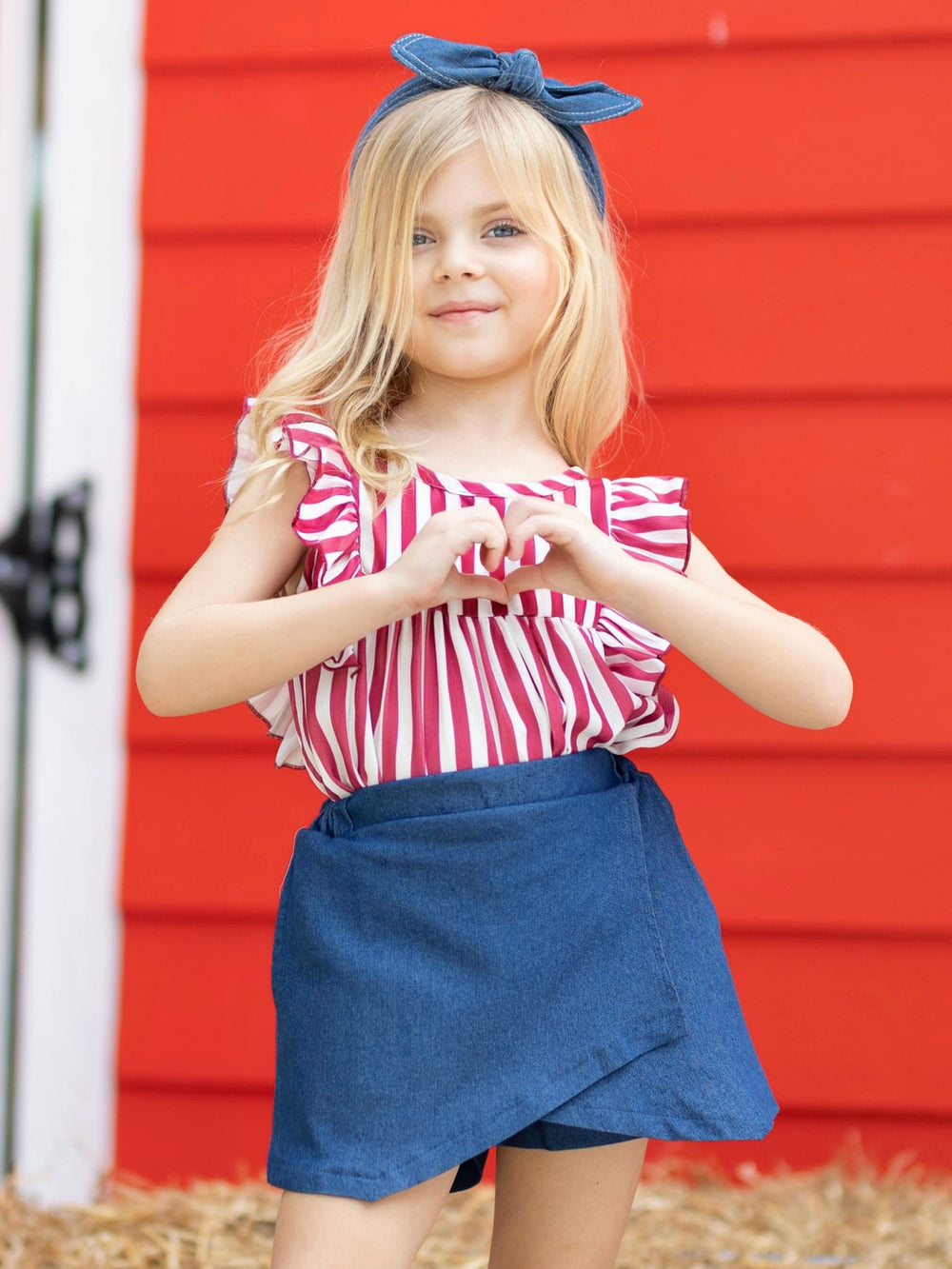 Mia Belle Girls Striped Flutter Sleeve Top And Skort Set | 4th of July