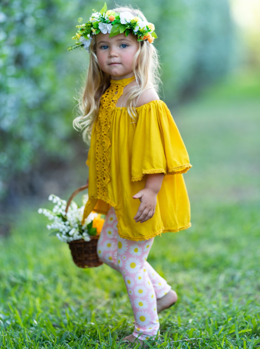 Spring Toddler Outfit | Girls Lace Halter Neck Tunic & Legging Set