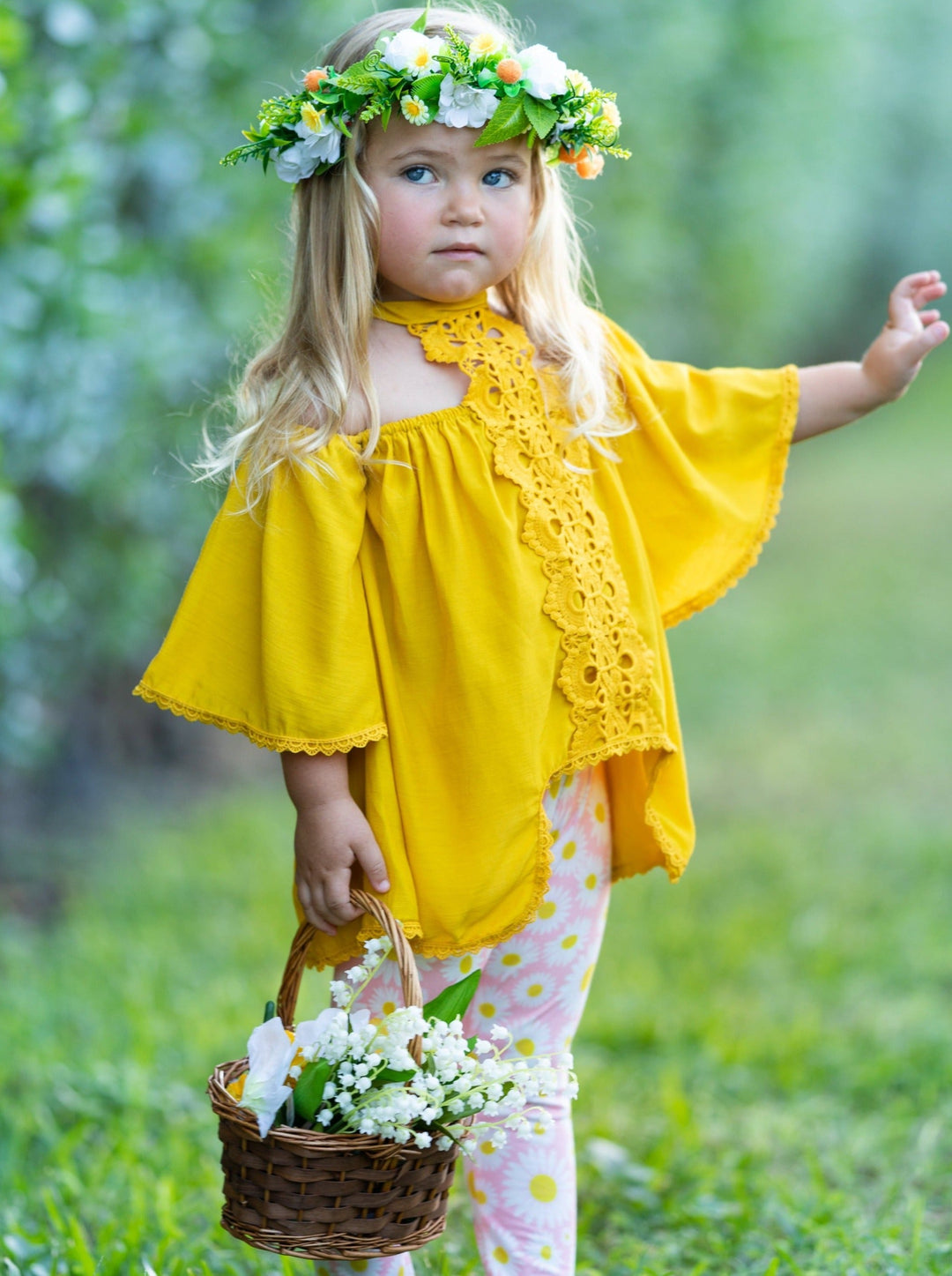 Spring Toddler Outfit | Girls Lace Halter Neck Tunic & Legging Set