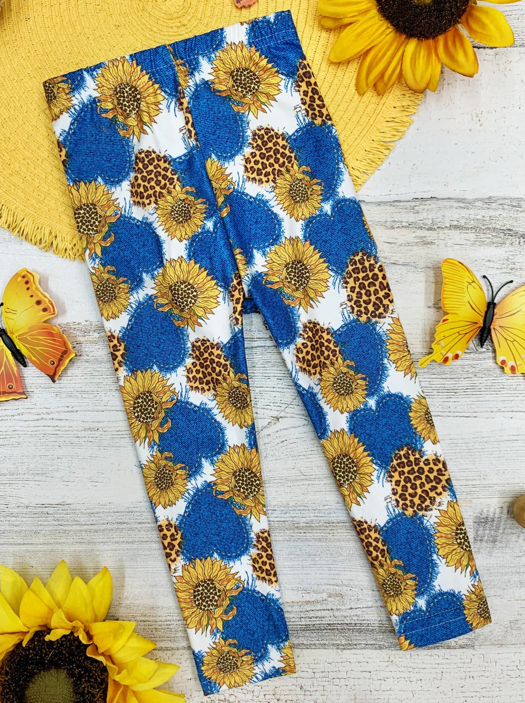 Girls Hearts And Sunflower Capris Leggings | Mia Belle Girls