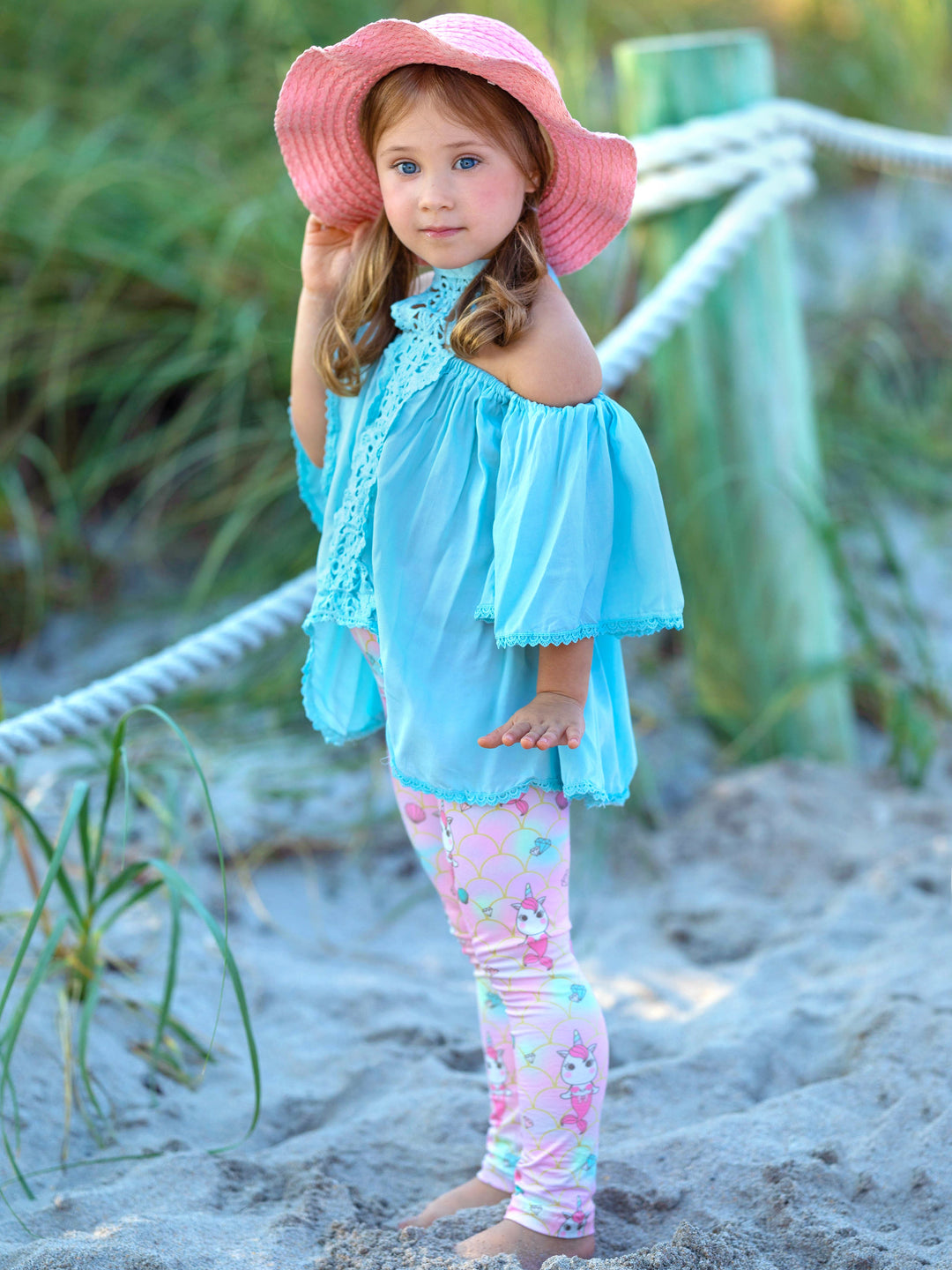 Toddler Spring Clothes | Unicorn Mermaid Lace Trim Top & Legging Set