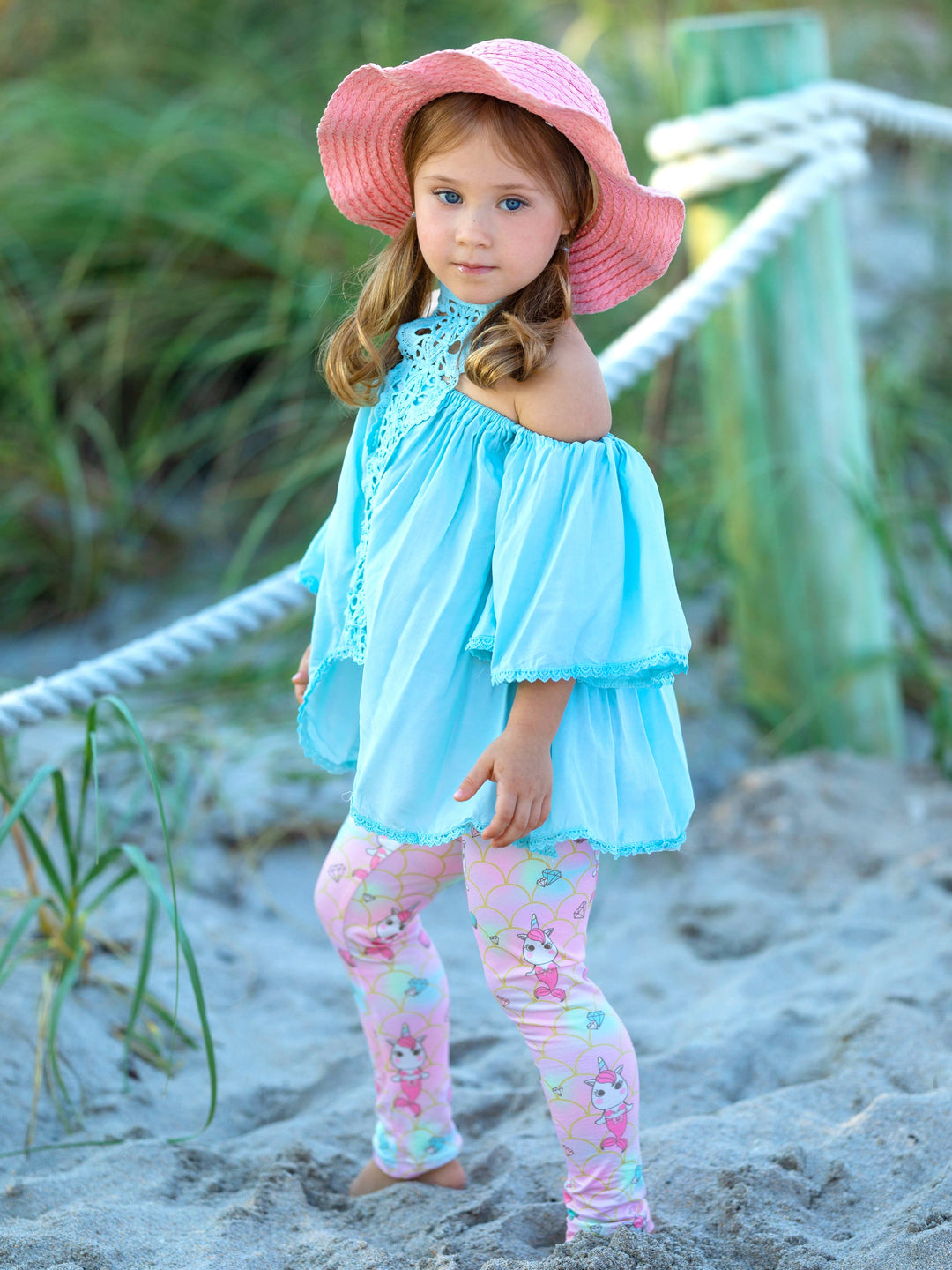 Toddler Spring Clothes | Unicorn Mermaid Lace Trim Top & Legging Set