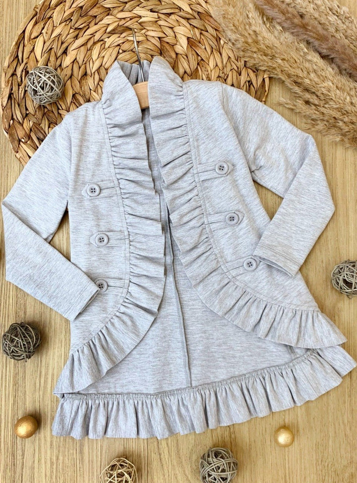 Mommy & Me Sweaters | Matching Grey Ruffled Cardigan | Mia Belle Girls