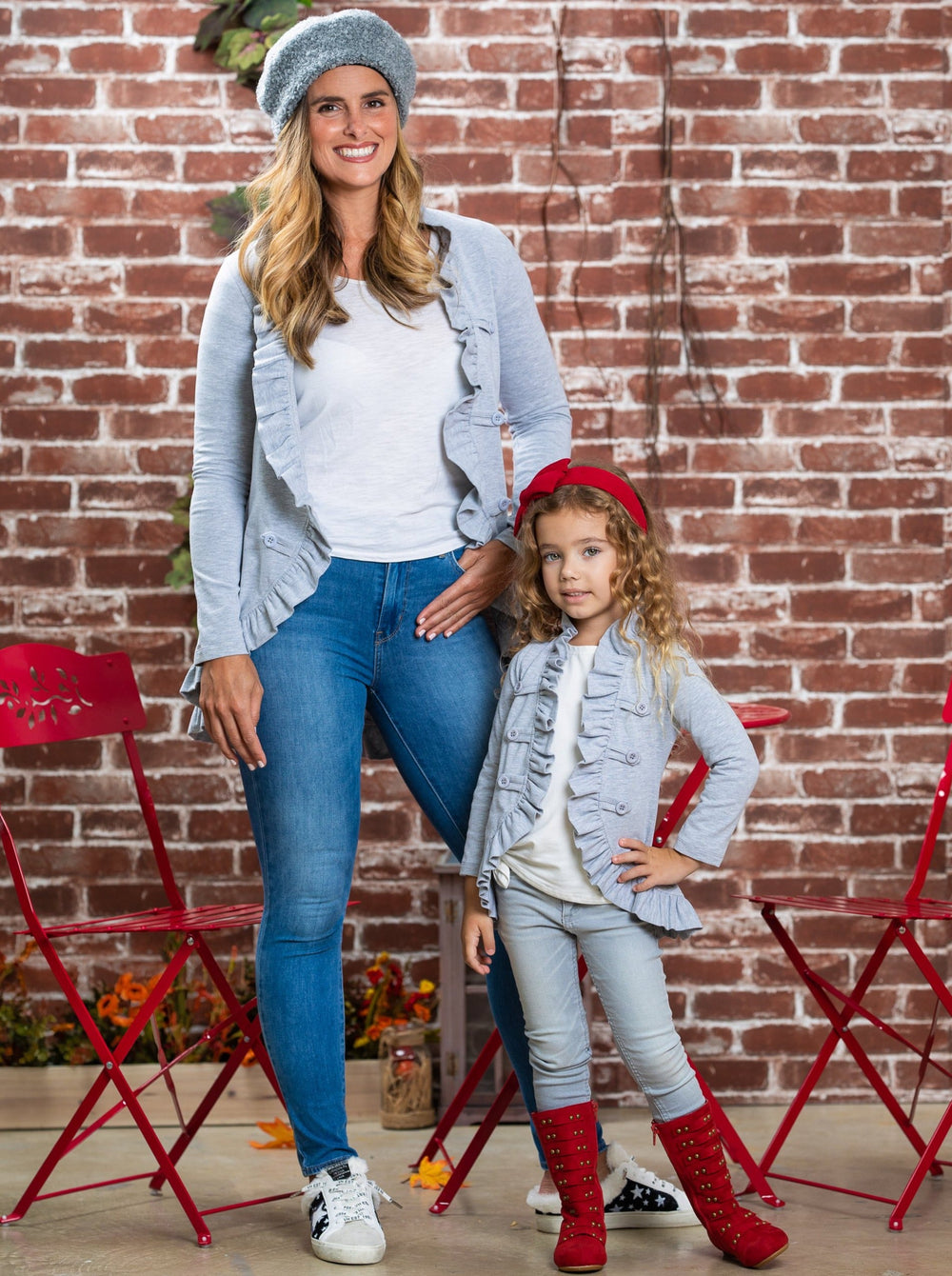 Mommy & Me Sweaters | Matching Grey Ruffled Cardigan | Mia Belle Girls