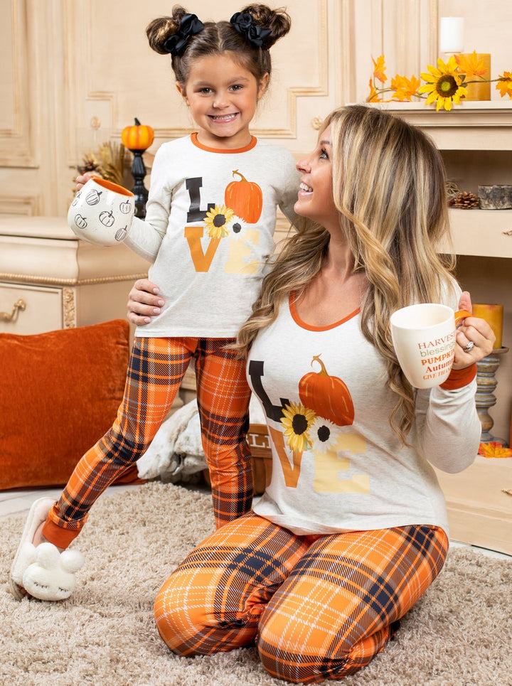 Mommy and Me Matching Fall Pajamas | Fall Love Plaid Pajama Set