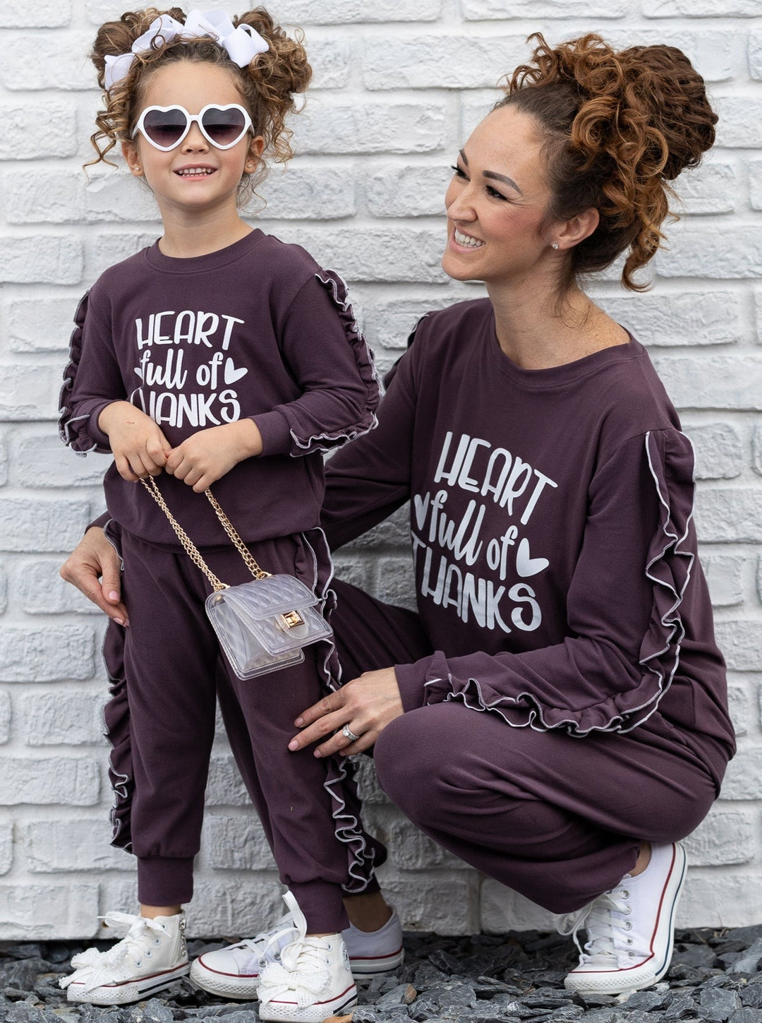 Mommy & Me Sets | Matching Heart Ruffle Jogger Set - Mia Belle Girls