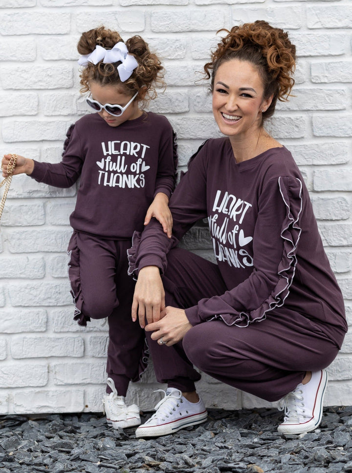 Mommy & Me Sets | Matching Heart Ruffle Jogger Set - Mia Belle Girls