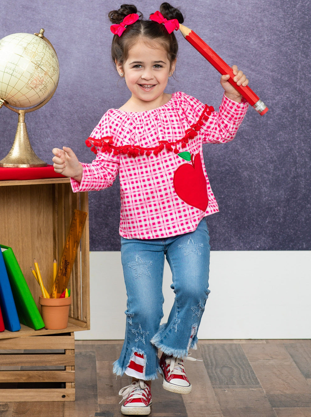 First Day of School | Apple Plaid Top & Jeans Set | Mia Belle Girls