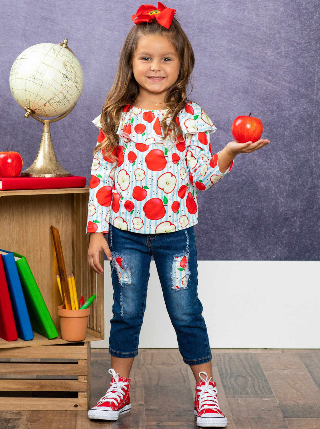 First Day of School | Apple Top & Patched Jeans Set | Mia Belle Girls