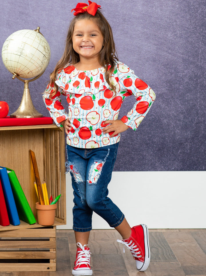 First Day of School | Apple Top & Patched Jeans Set | Mia Belle Girls