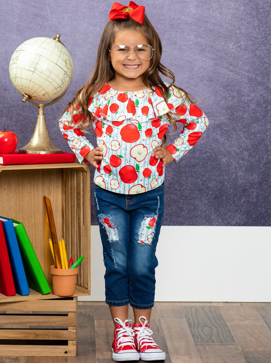 First Day of School | Apple Top & Patched Jeans Set | Mia Belle Girls