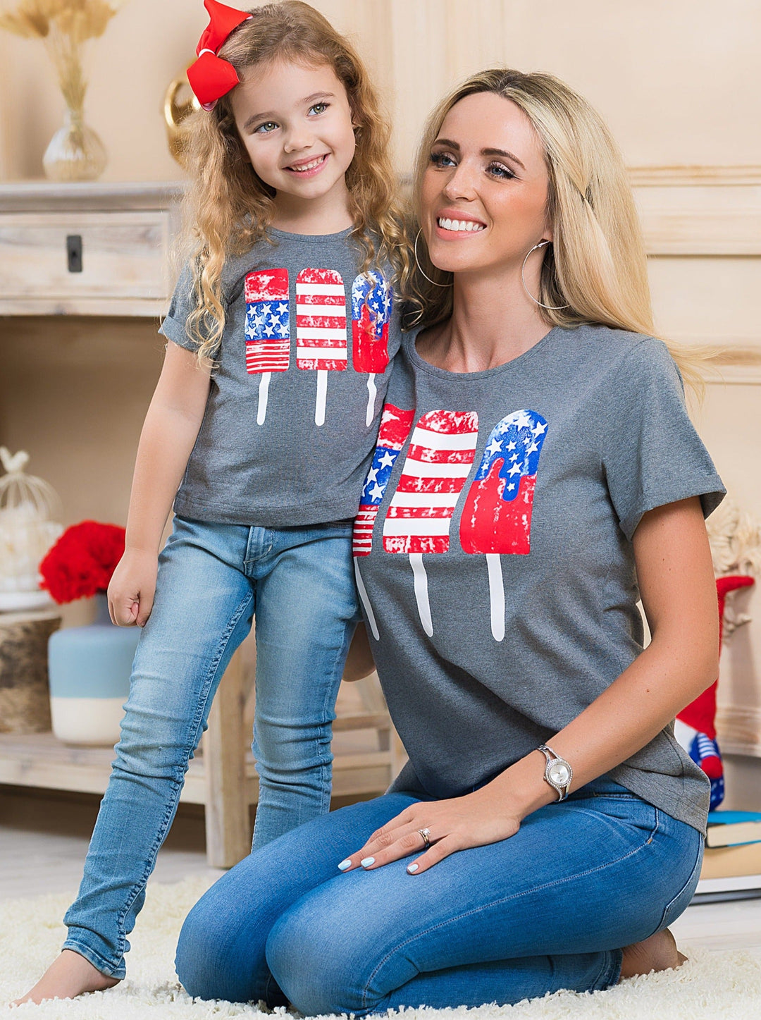 Mommy And Me US Flag Popsicle Top | Mia Belle Girls 4th Of July Tops