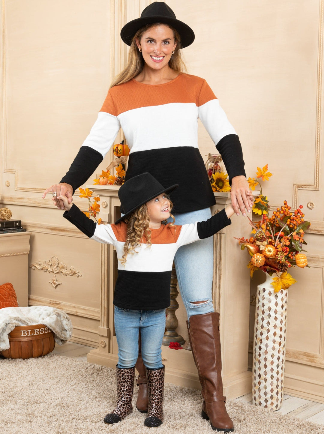 Mommy and Me Matching Colorblock Pullover Sweaters - Mia Belle Girls