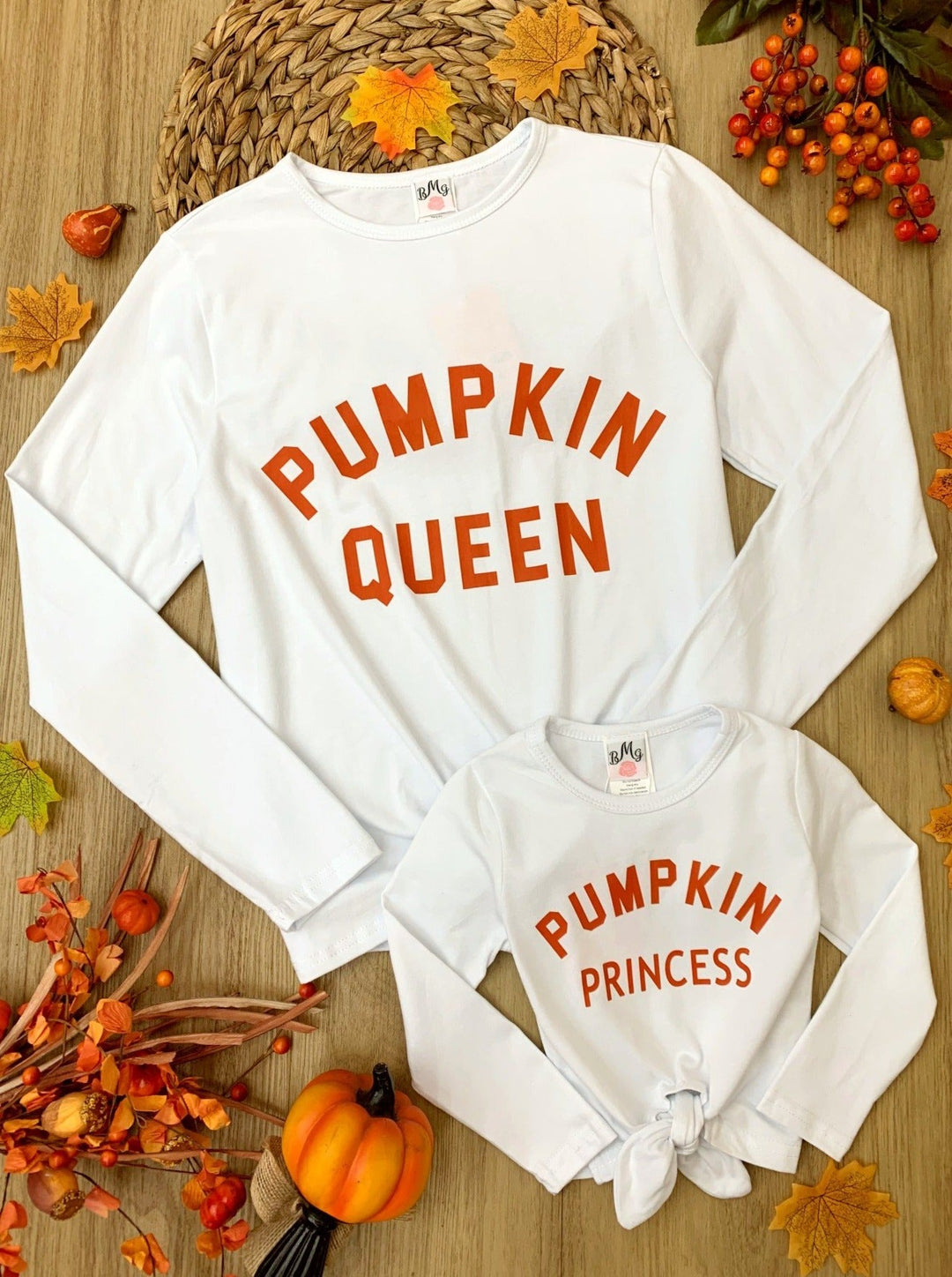 Mommy and Me Pumpkin Queen and Princess Graphic Tops - Mia Belle Girls