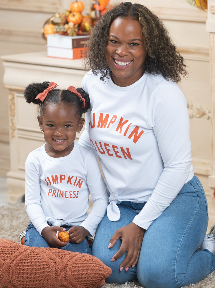 Mommy and Me Pumpkin Queen and Princess Graphic Tops - Mia Belle Girls