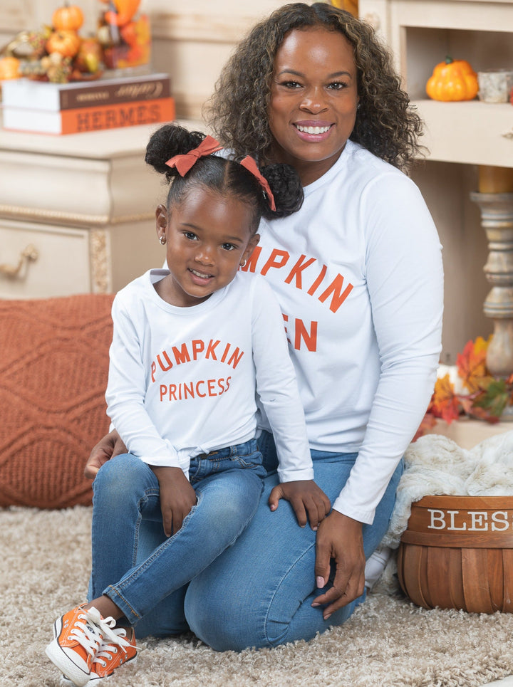 Mommy and Me Pumpkin Queen and Princess Graphic Tops - Mia Belle Girls