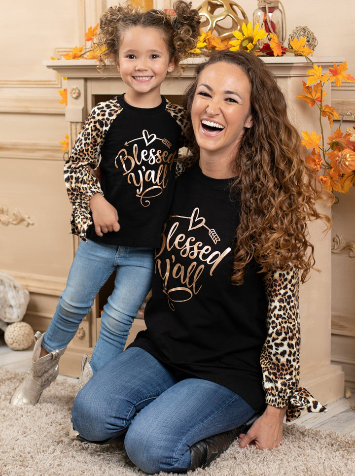 Mommy & Me Matching Fall Tops | Blessed Y'all Animal Print Raglan Tops