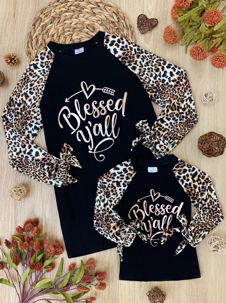 Mommy & Me Matching Fall Tops | Blessed Y'all Animal Print Raglan Tops