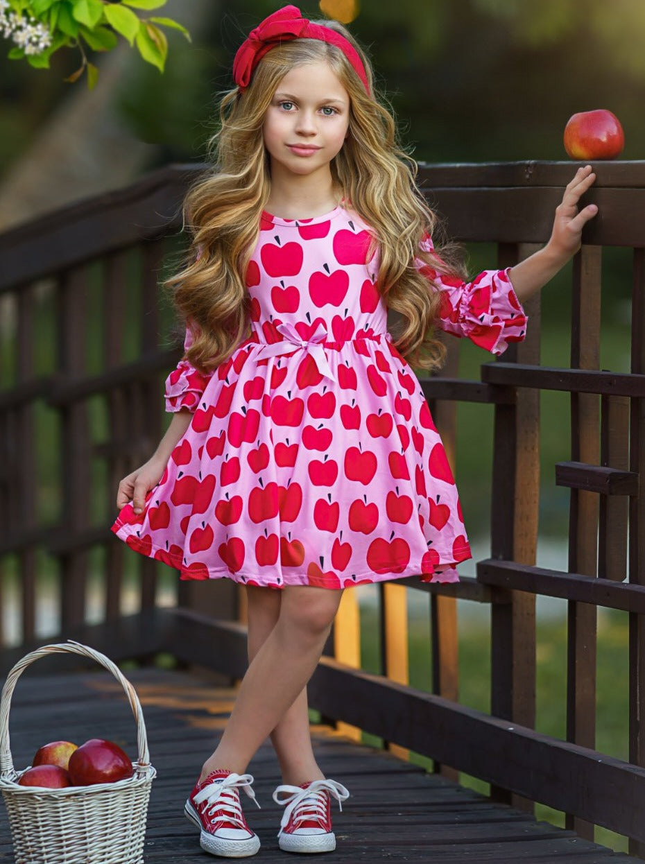 Back To School Dress | Apple Print Hi-Lo Dress | Mia Belle Girls