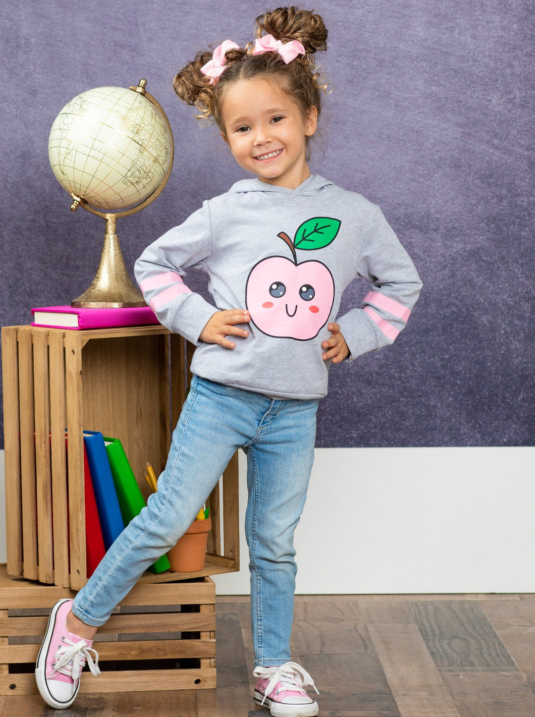 First Day of School | Apple Pullover Hoodie Sweater | Mia Belle Girls