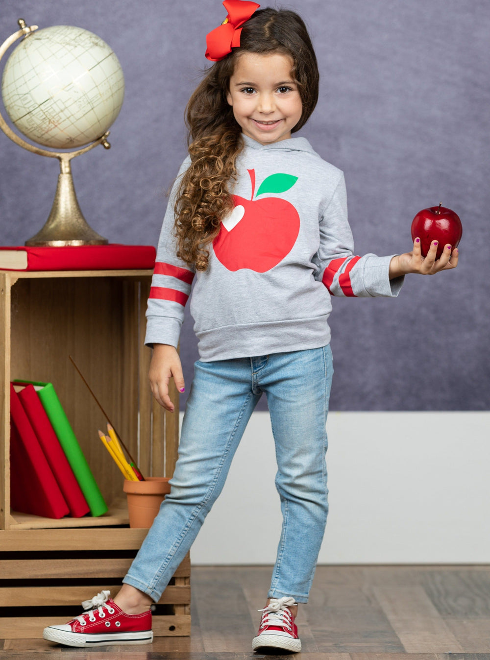 First Day of School | Apple Pullover Hoodie Sweater | Mia Belle Girls