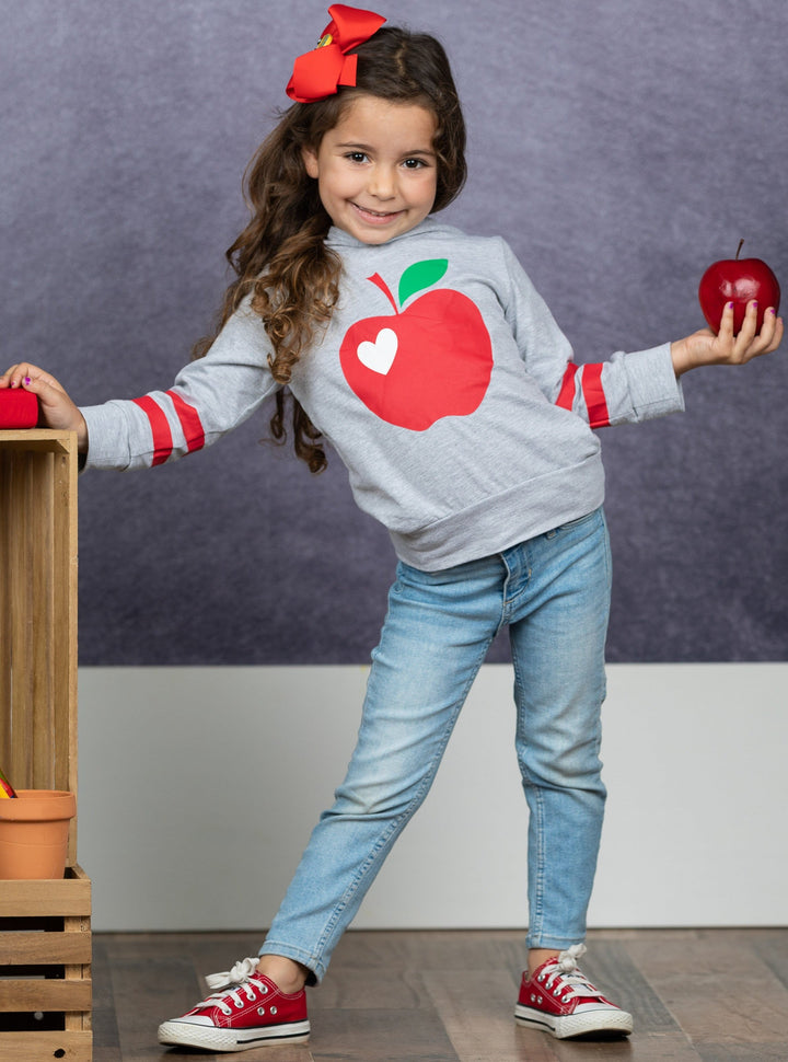 First Day of School | Apple Pullover Hoodie Sweater | Mia Belle Girls