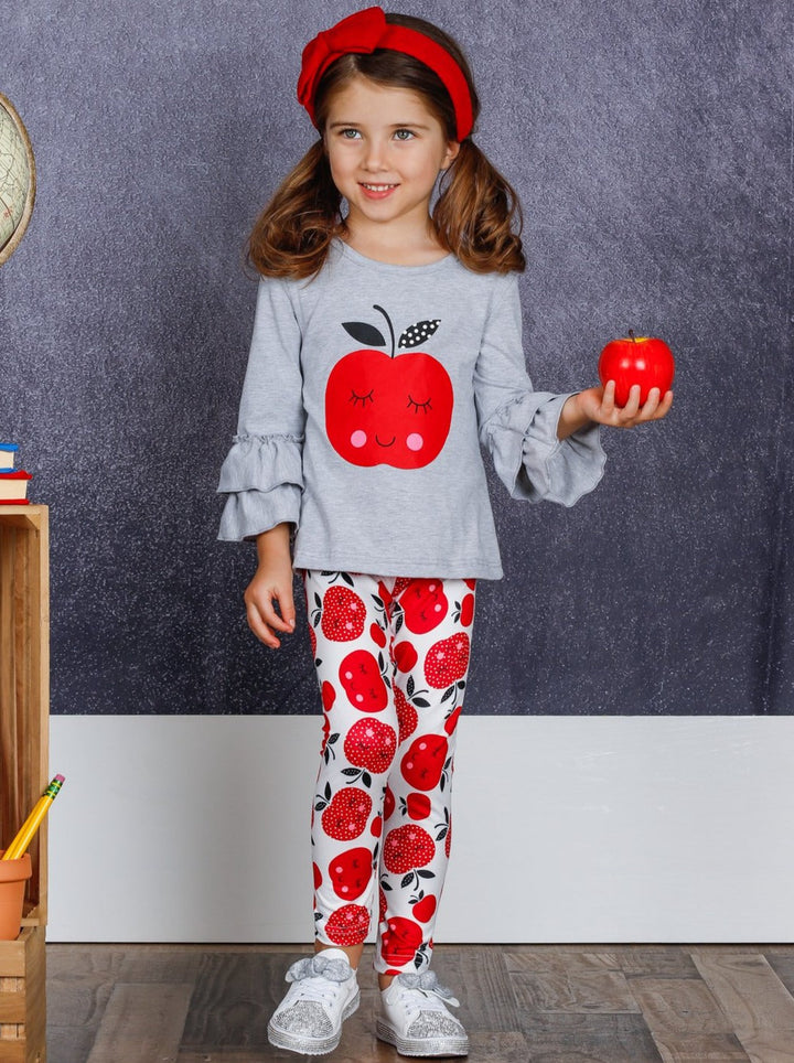 First Day of School | Apple Top & Legging Set | Mia Belle Girls