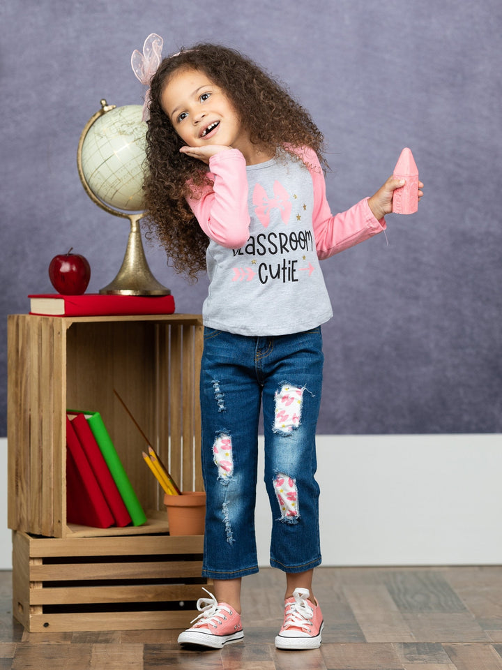 First Day of School |  Top & Patched Jeans Set | Mia Belle Girls