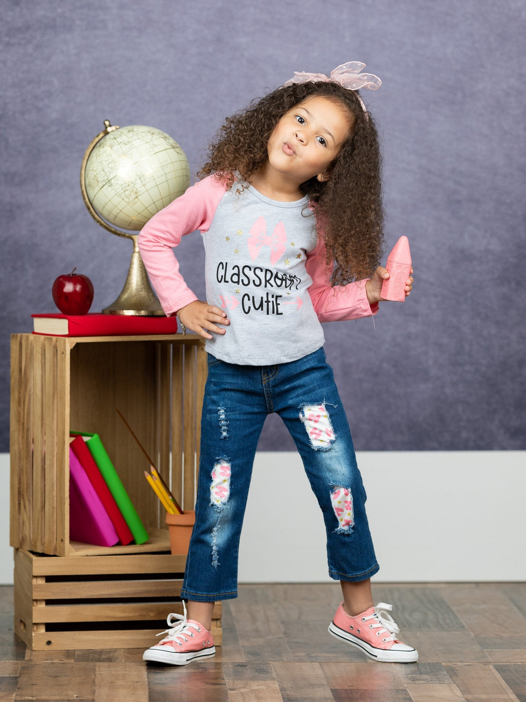 First Day of School |  Top & Patched Jeans Set | Mia Belle Girls