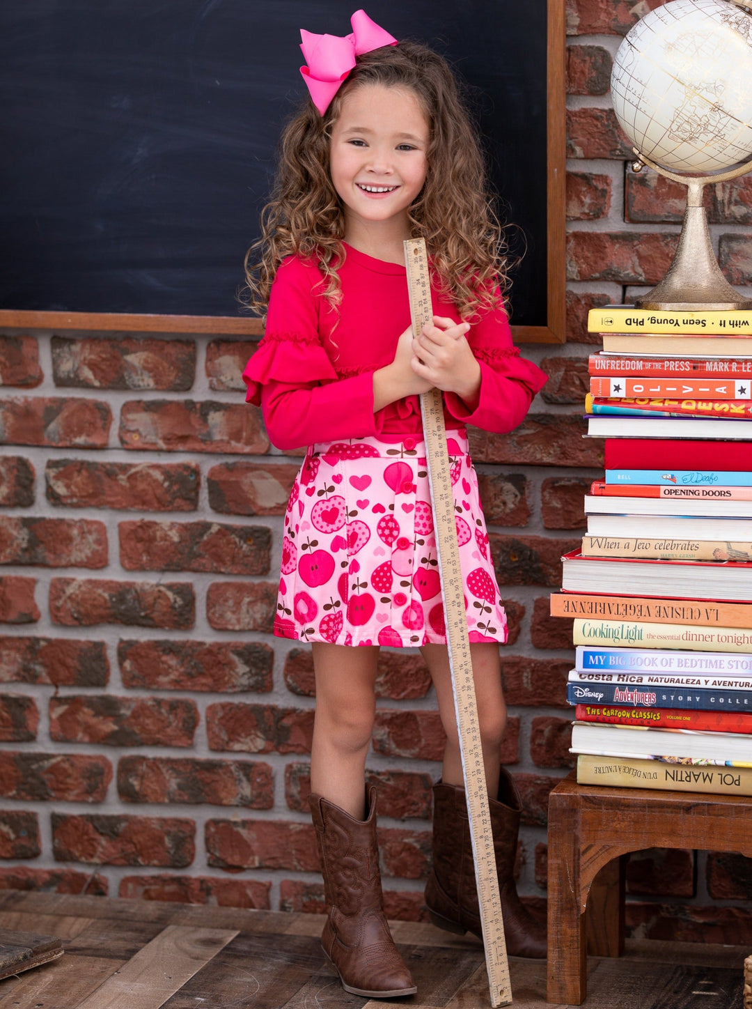 Back To School Clothes | Ruffle Top & Apple Skirt Set | Mia Belle Girls