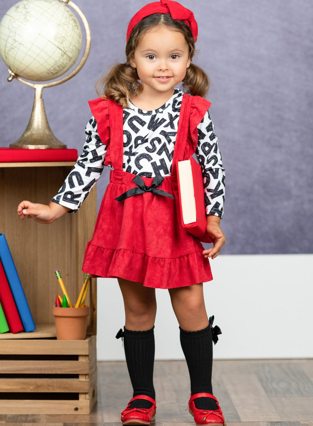 First Day of School | ABC Top & Overall Skirt Set | Mia Belle Girls