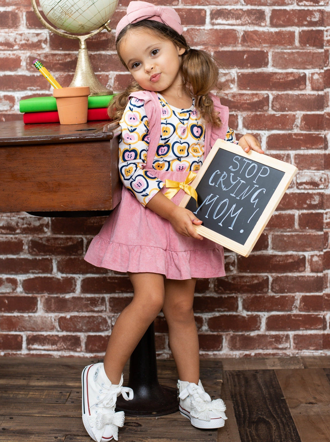 First Day of School | Apple Top & Overall Skirt Set | Mia Belle Girls