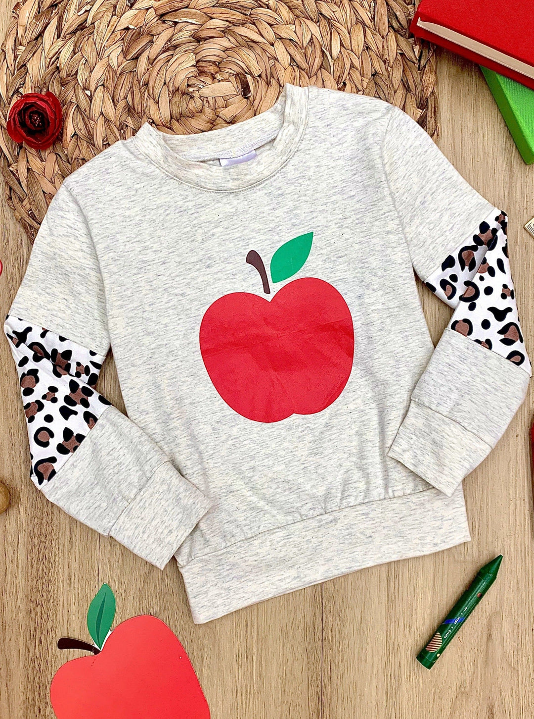 1st Day of School | Leopard Colorblock Pullover Top | Mia Belle Girls