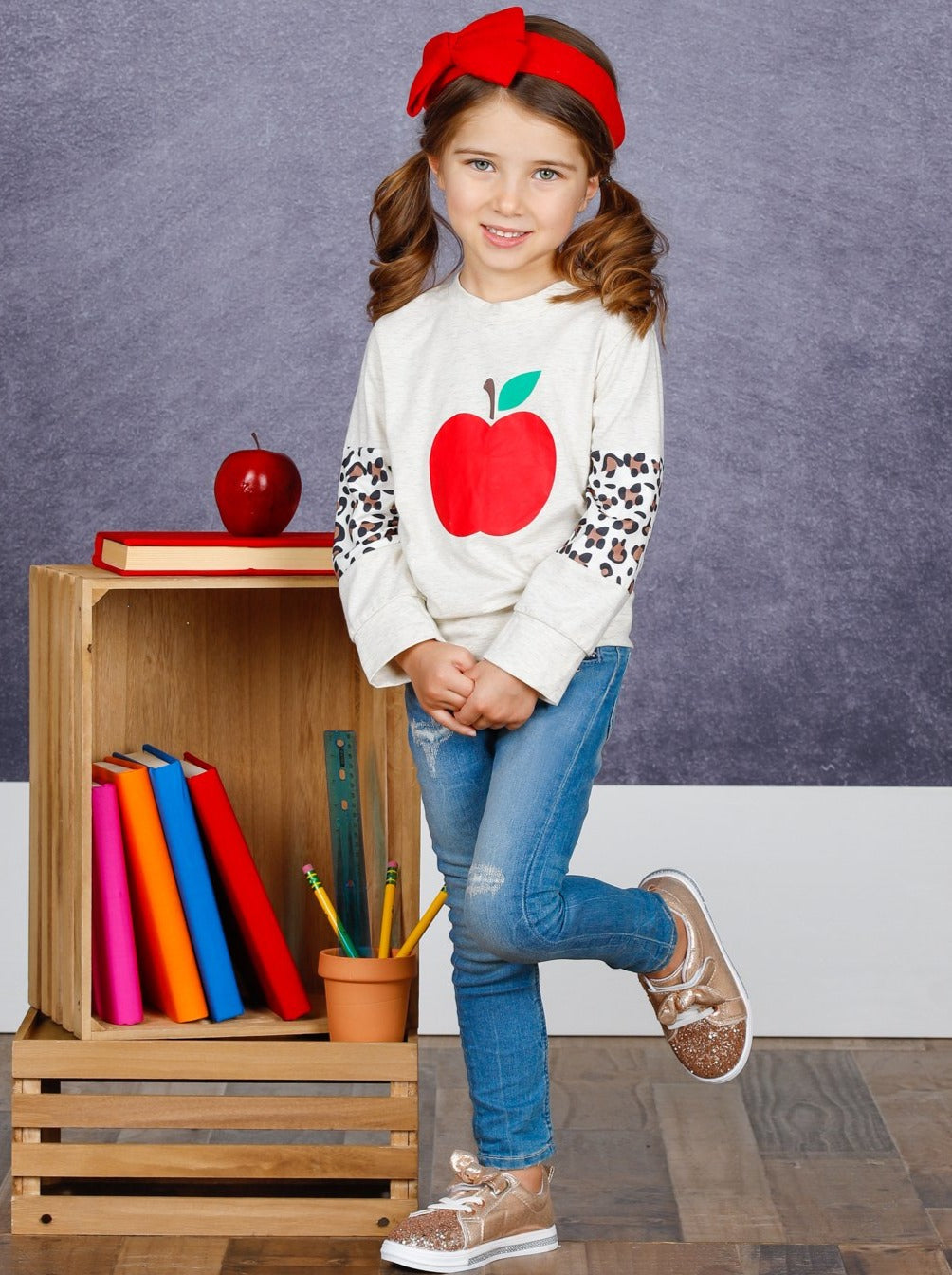 1st Day of School | Leopard Colorblock Pullover Top | Mia Belle Girls