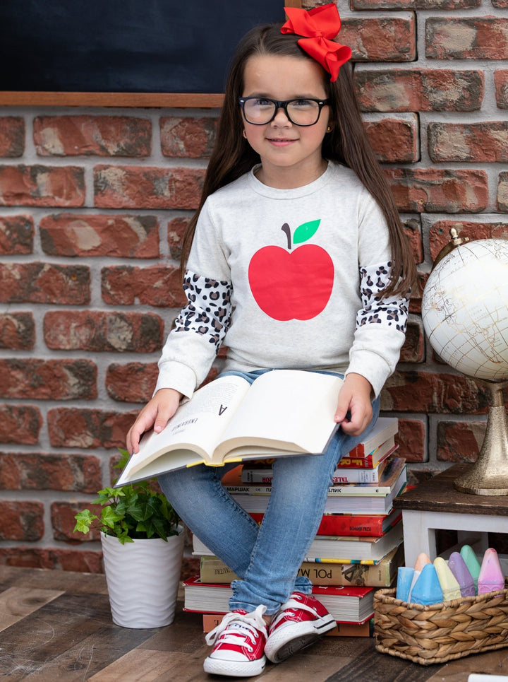 1st Day of School | Leopard Colorblock Pullover Top | Mia Belle Girls