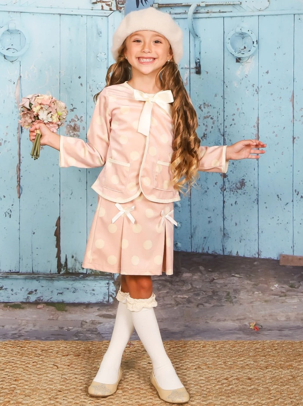 Preppy Spring Fashion | Little Girls Polka Dot Blazer & Skirt Set