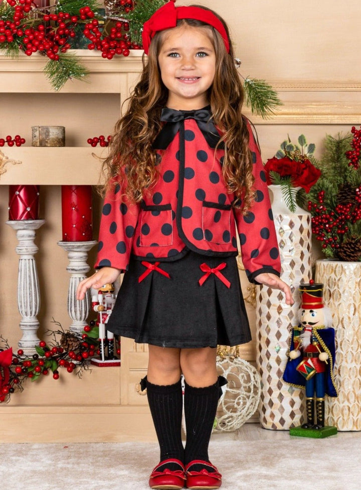 Girls Spring Fashion | Toddler Polka Dot Blazer & Ruffle Skirt Set 